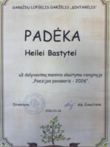 Naujienos „Priekulės vaikų lopšelio-darželio ugdytinė Heilė Bastytė dalyvavo rajoniniame renginyje „Poezijos pavasaris““ galerija. Nuotrauka 1 iš 4